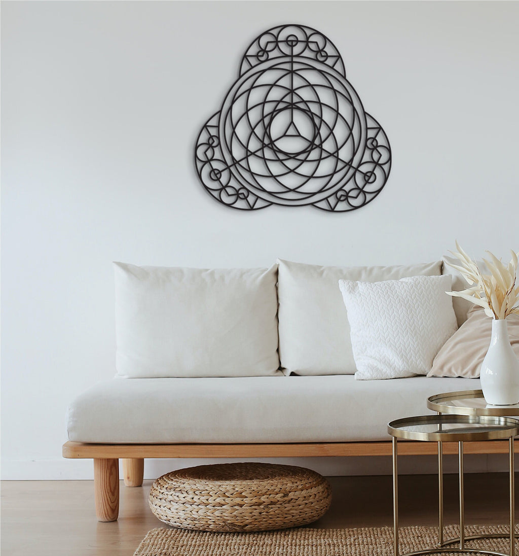 Metatron's Cube Wood Wall Decor: Geometric Symbol Art