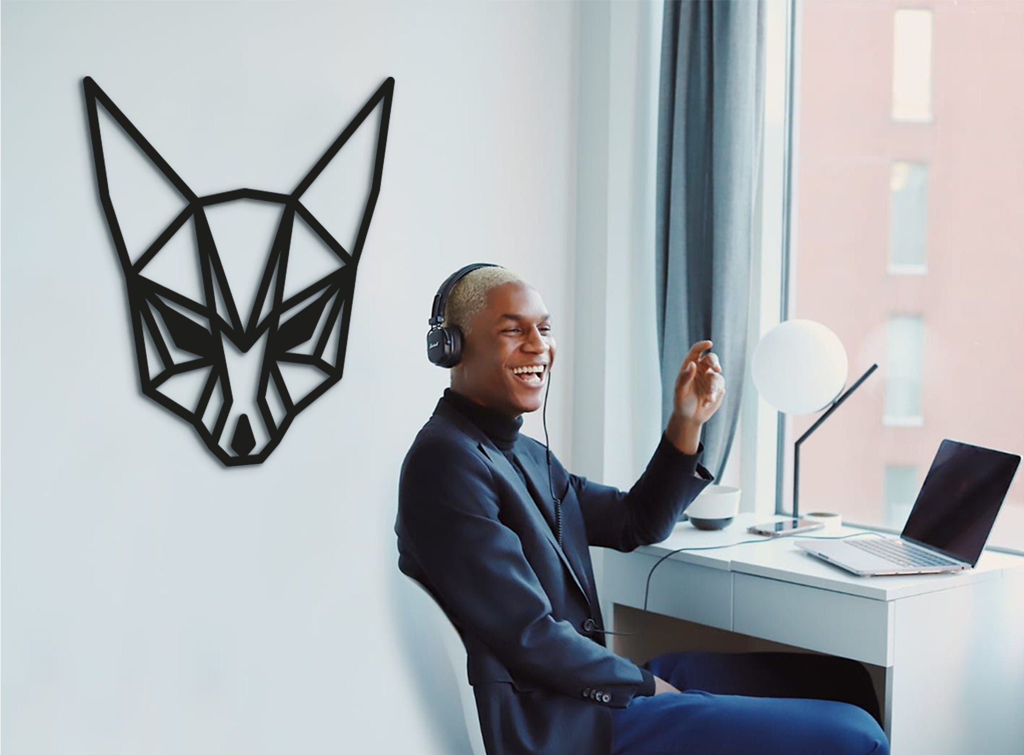 Geometric Fox Wood Wall Art: Laser Cut Decor