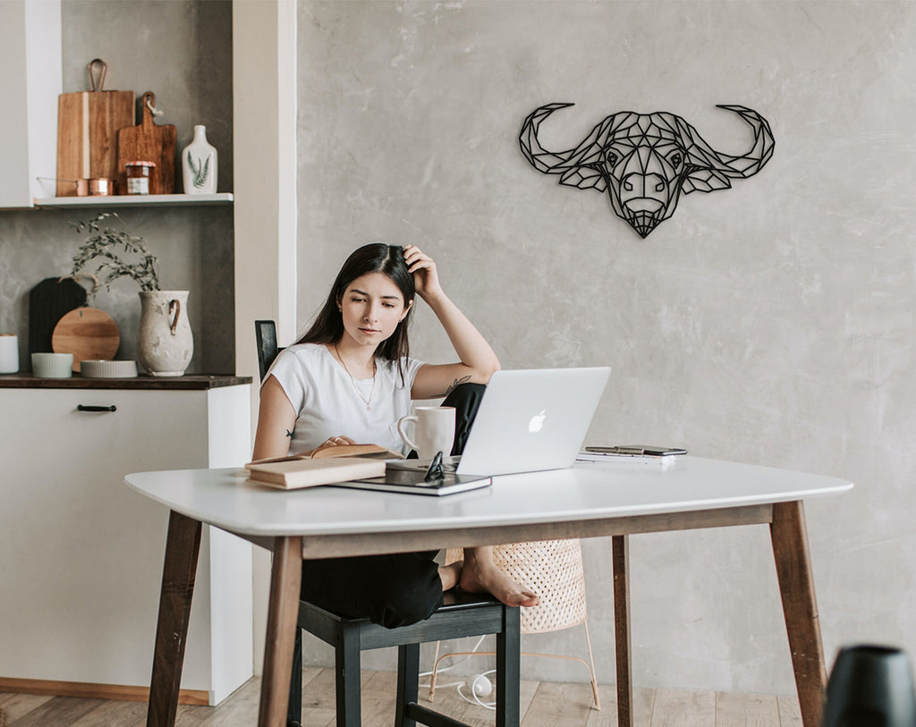 Geometric Buffalo Wood Wall Art: Home Office Decor