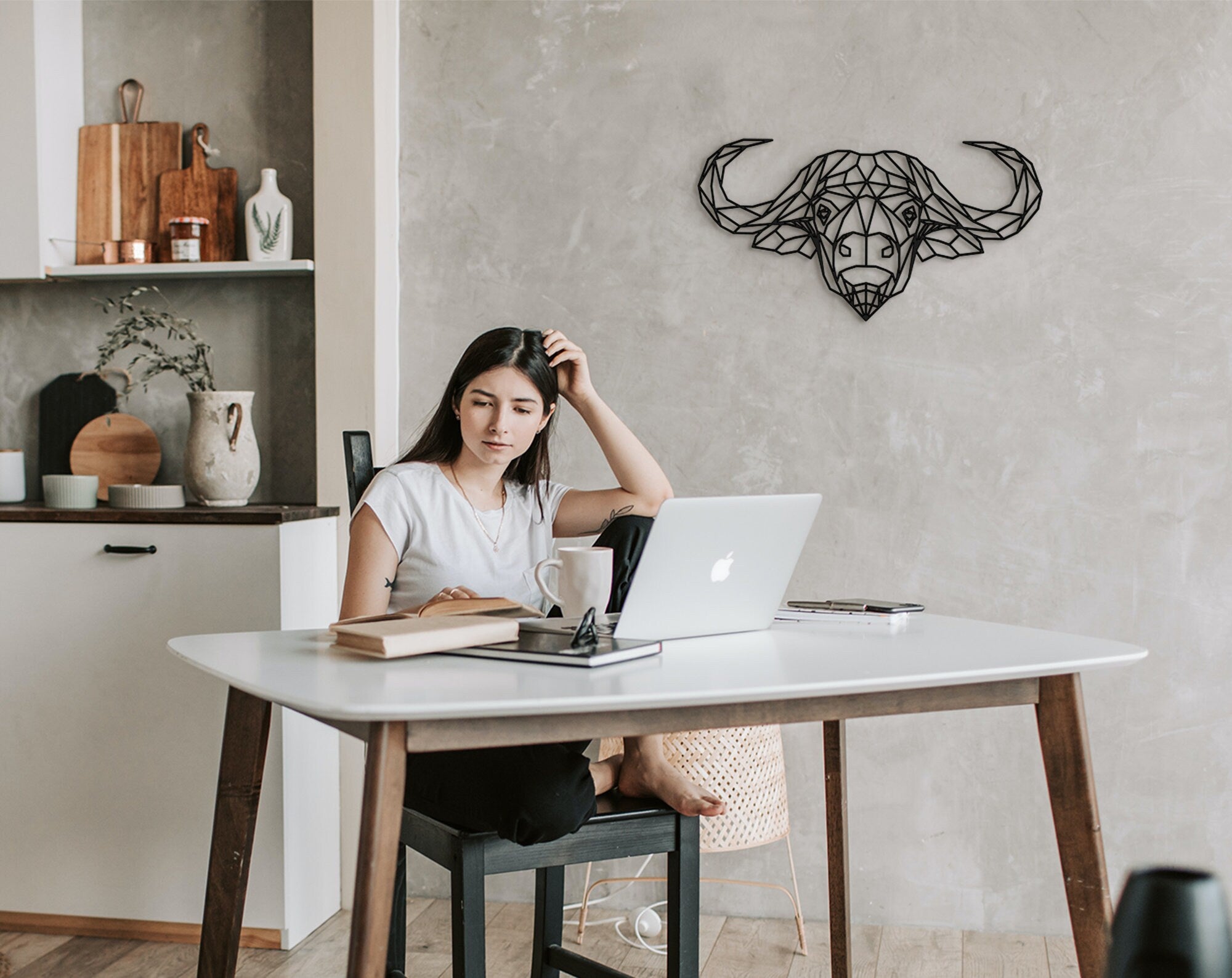 Geometric Buffalo Wood Wall Art: Home Office Decor