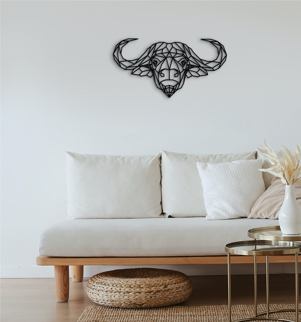 Geometric Buffalo Wood Wall Art: Home Office Decor