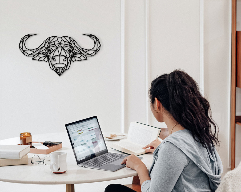 Geometric Buffalo Wood Wall Art: Home Office Decor