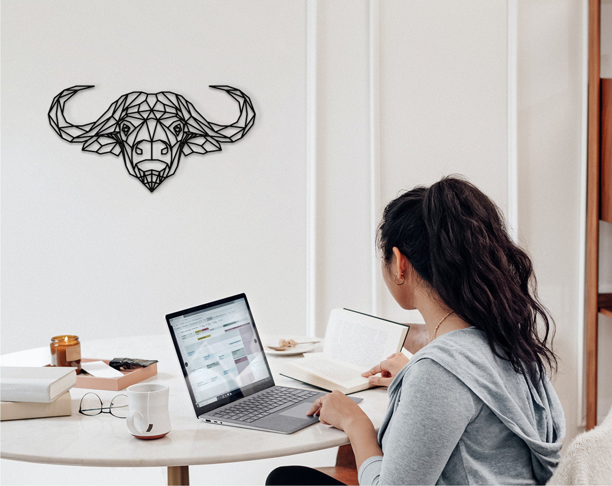 Geometric Buffalo Wood Wall Art: Home Office Decor