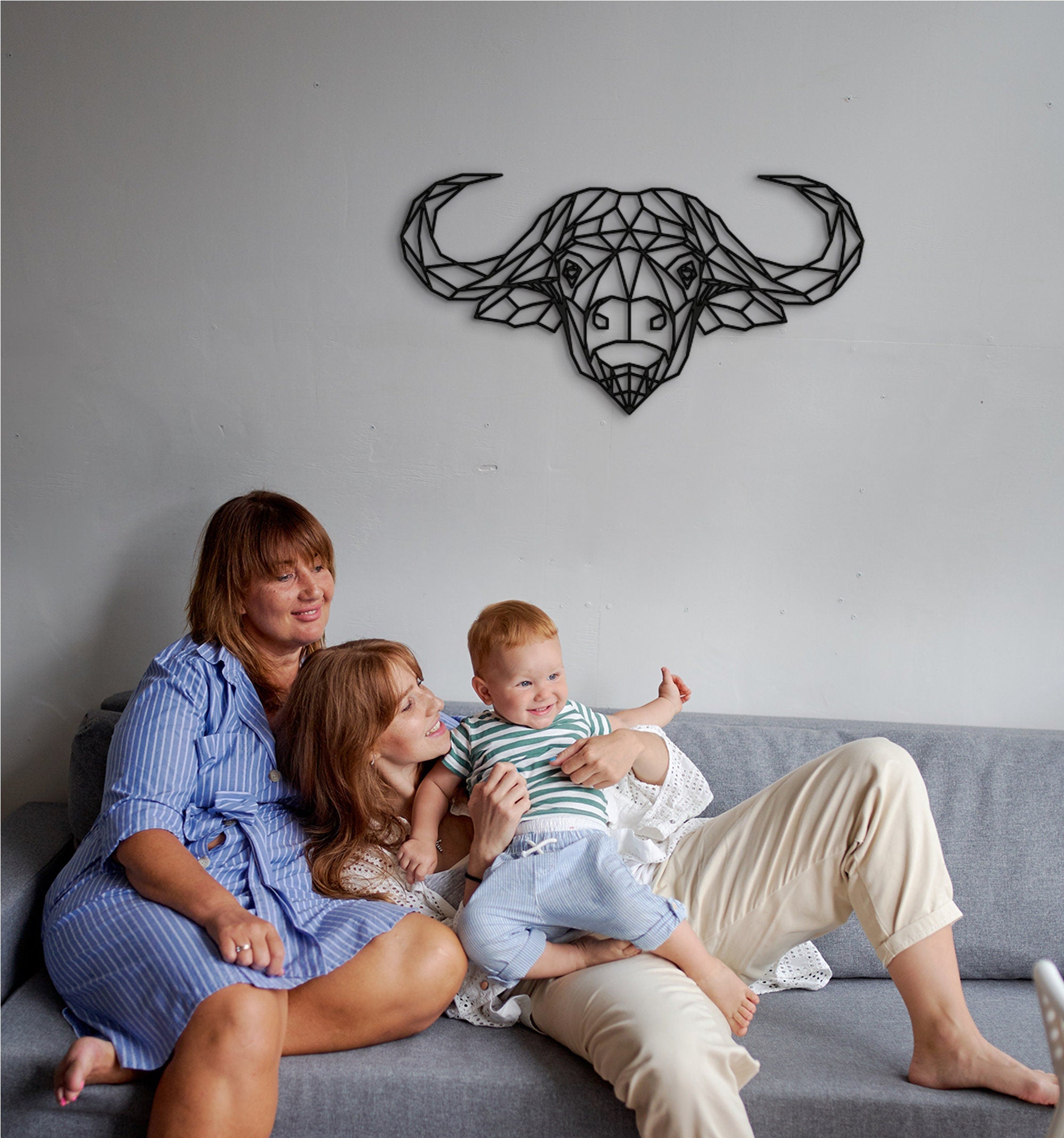 Geometric Buffalo Wood Wall Art: Home Office Decor