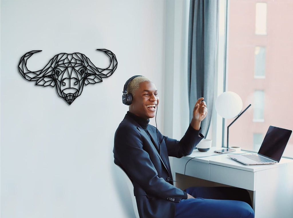 Geometric Buffalo Wood Wall Art: Home Office Decor