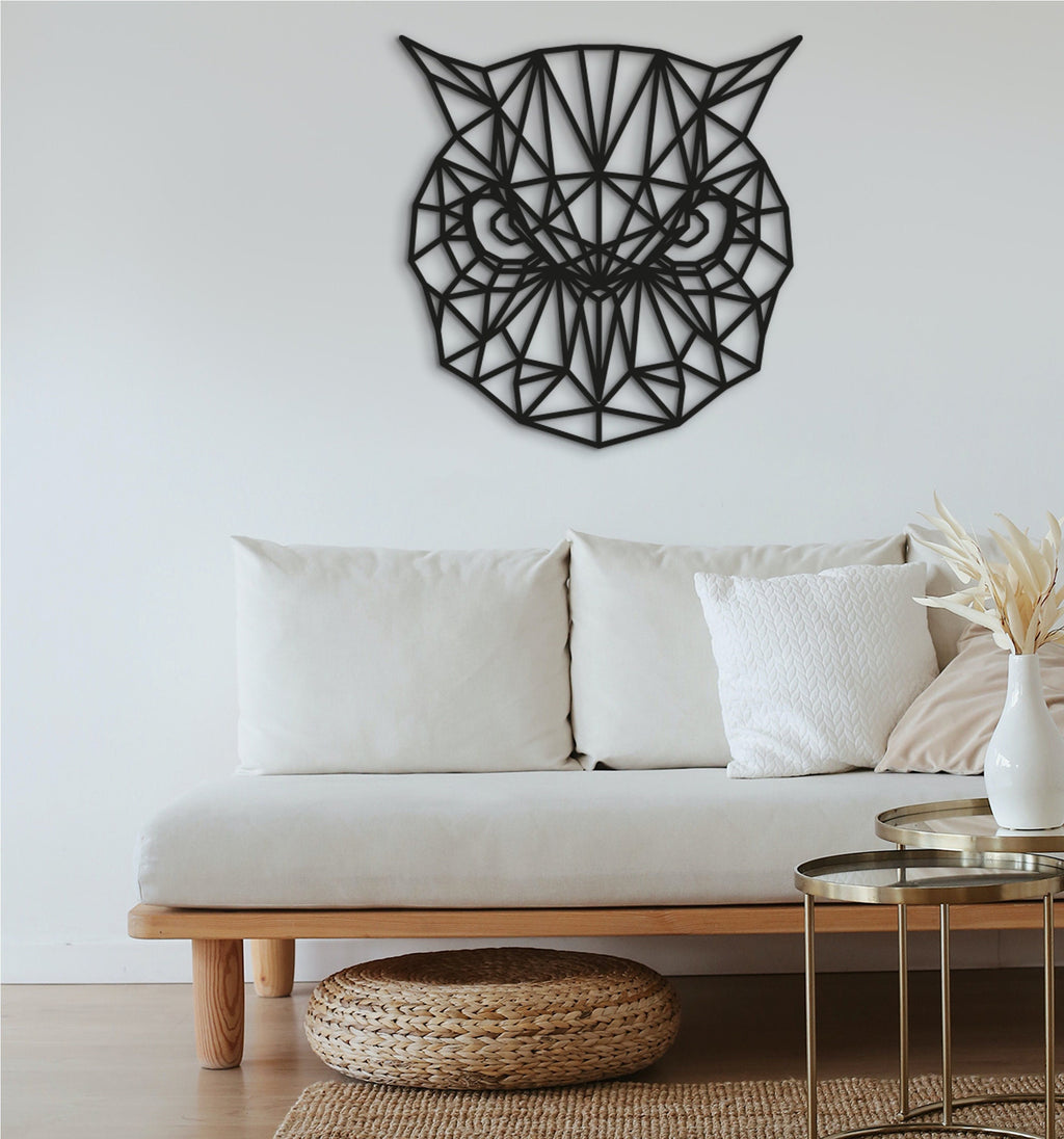 Geometric Owl Wood Wall Art: Engraved Night Owl Decor
