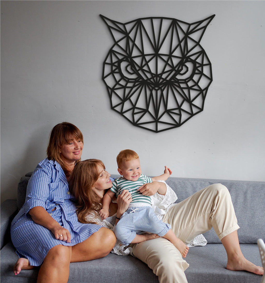 Geometric Owl Wood Wall Art: Engraved Night Owl Decor