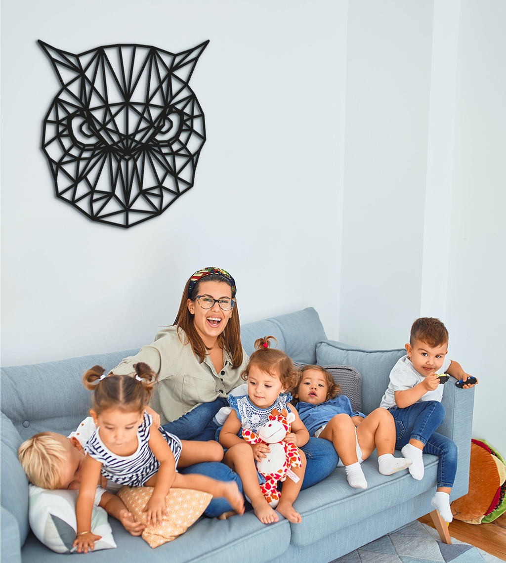 Geometric Owl Wood Wall Art: Engraved Night Owl Decor
