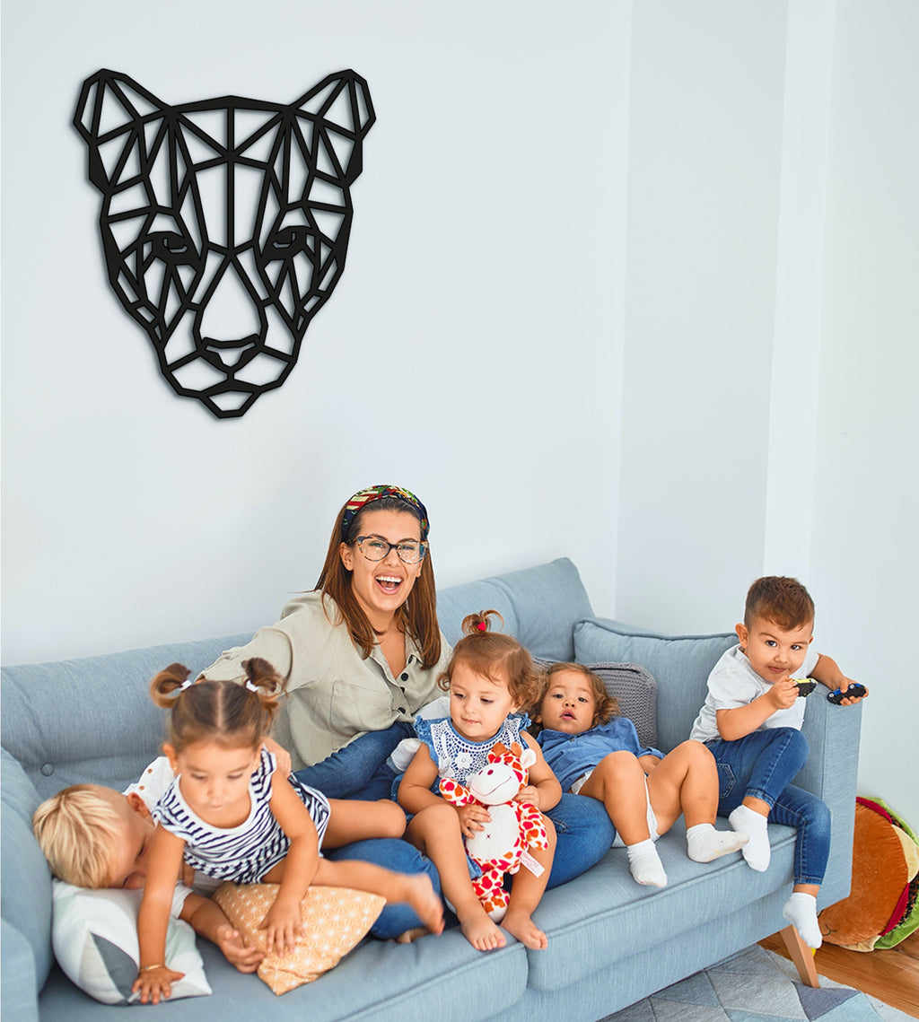 Geometric Wooden Puma Head Wall Art: Modern Home Decor
