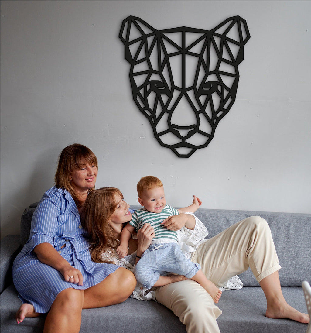 Geometric Wooden Puma Head Wall Art: Modern Home Decor