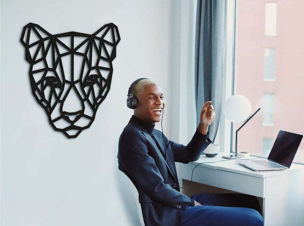 Geometric Wooden Puma Head Wall Art: Modern Home Decor