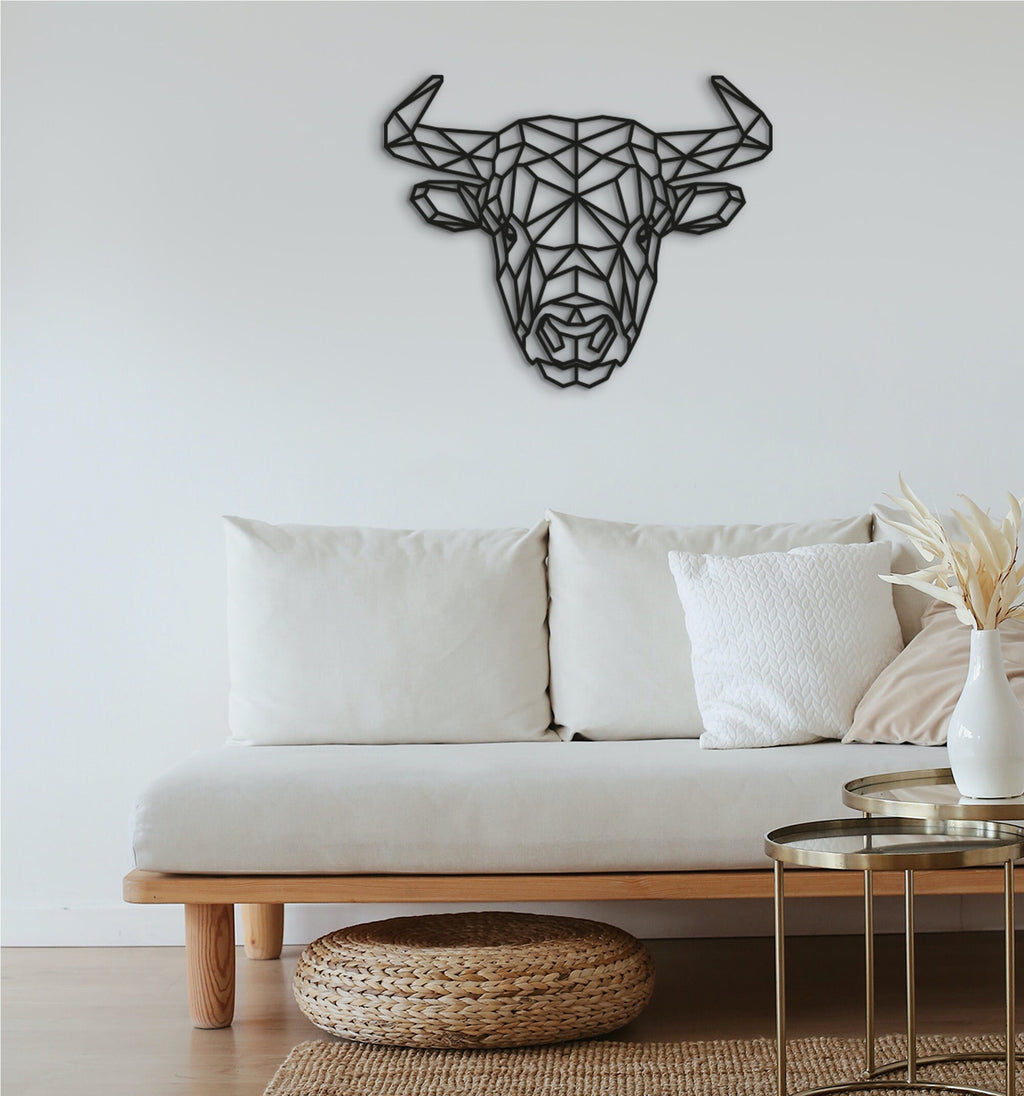 Geometric Bull Head Wall Decor: Wooden Taurus Art