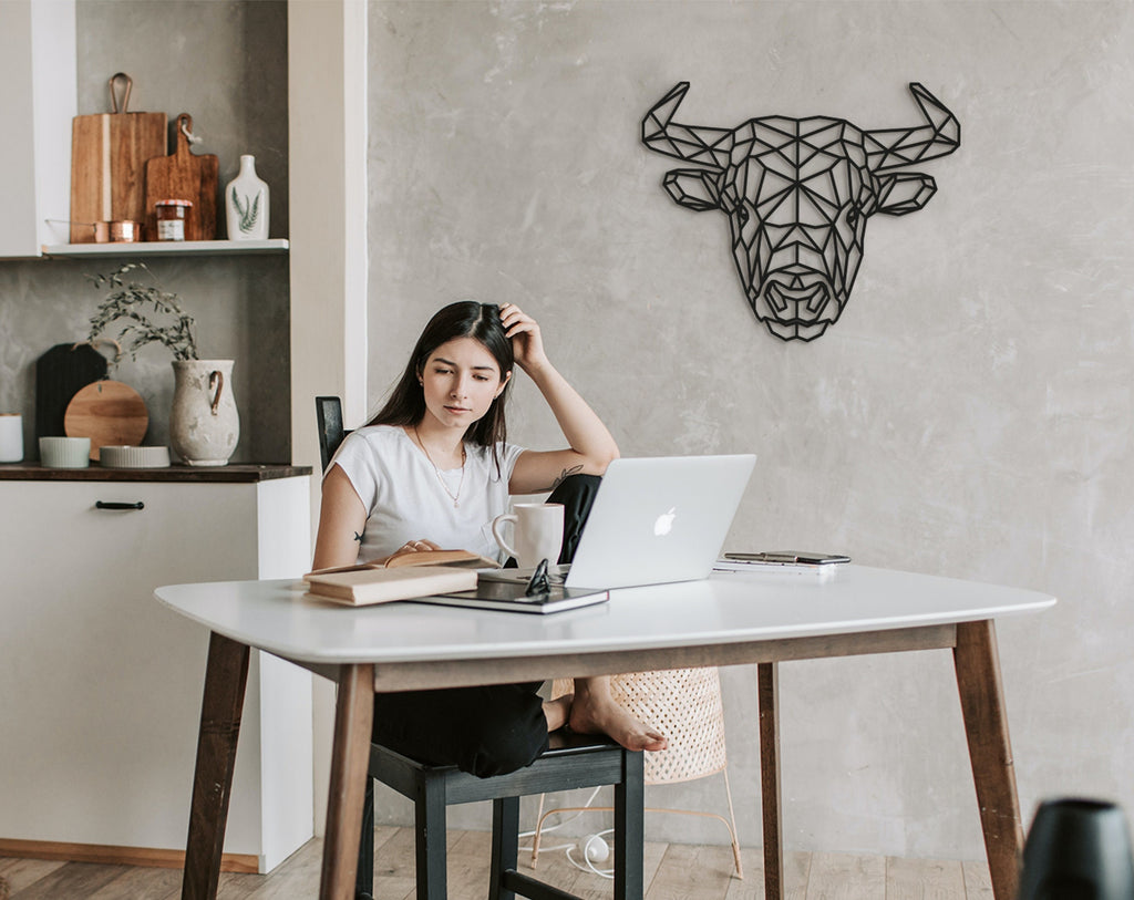 Geometric Bull Head Wall Decor: Wooden Taurus Art