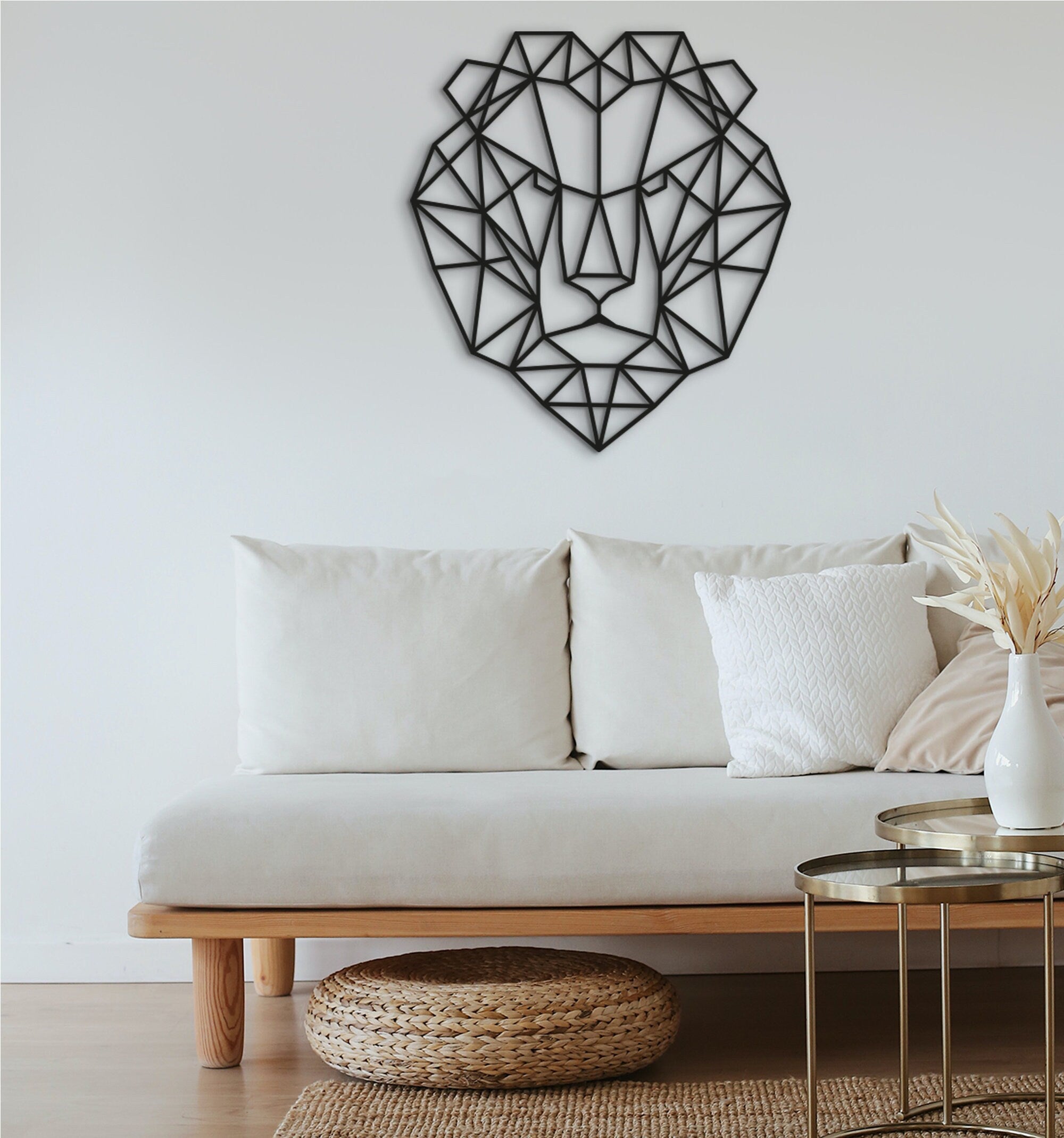 Geometric Lion Head Wall Art: Wood Lion Decor