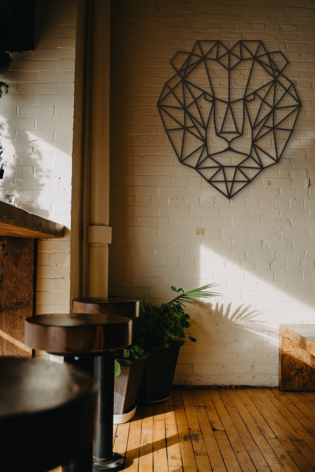 Geometric Lion Head Wall Art: Wood Lion Decor