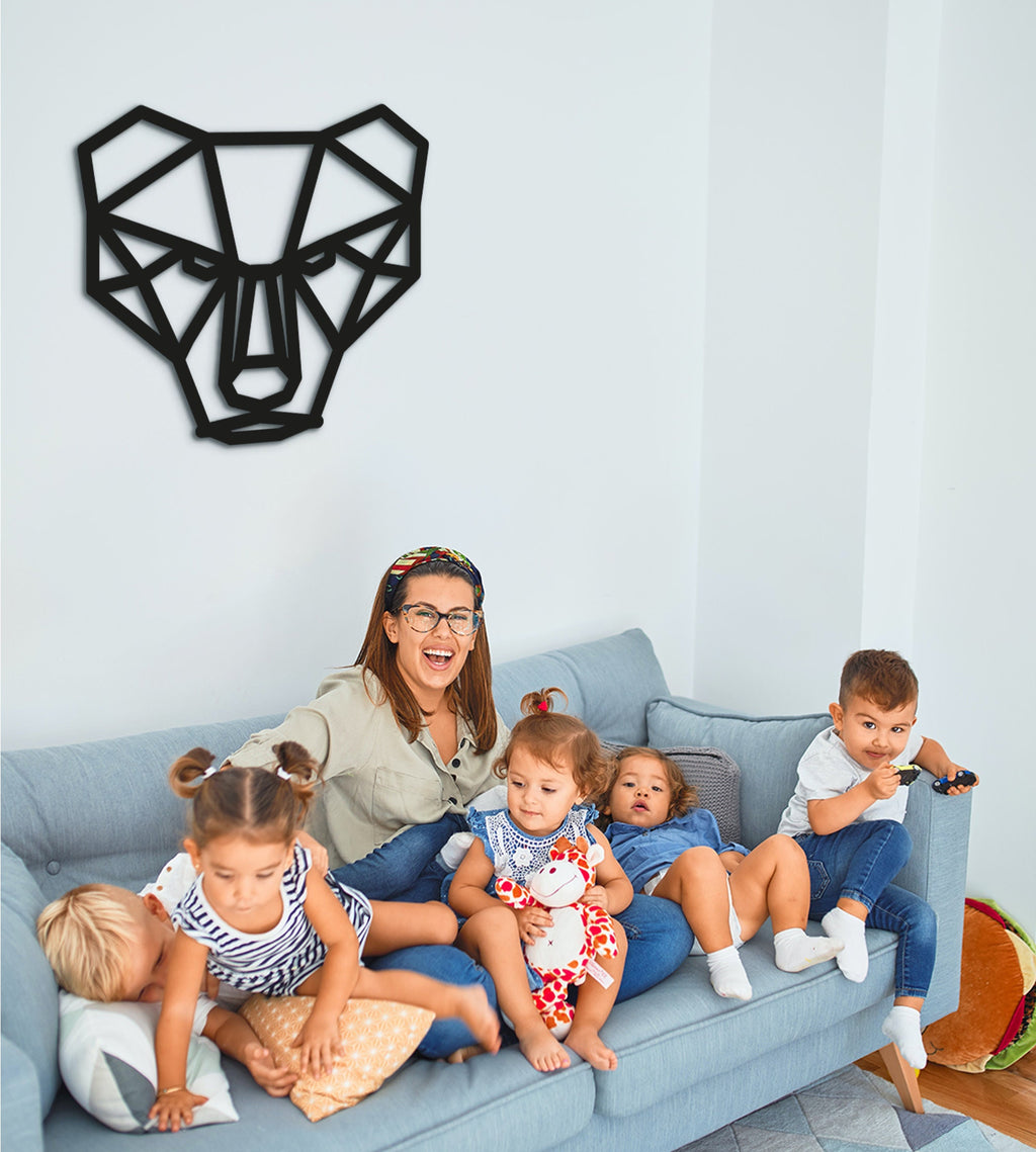 Geometric Bear Head: Wooden Wall Art, Nursery Decor