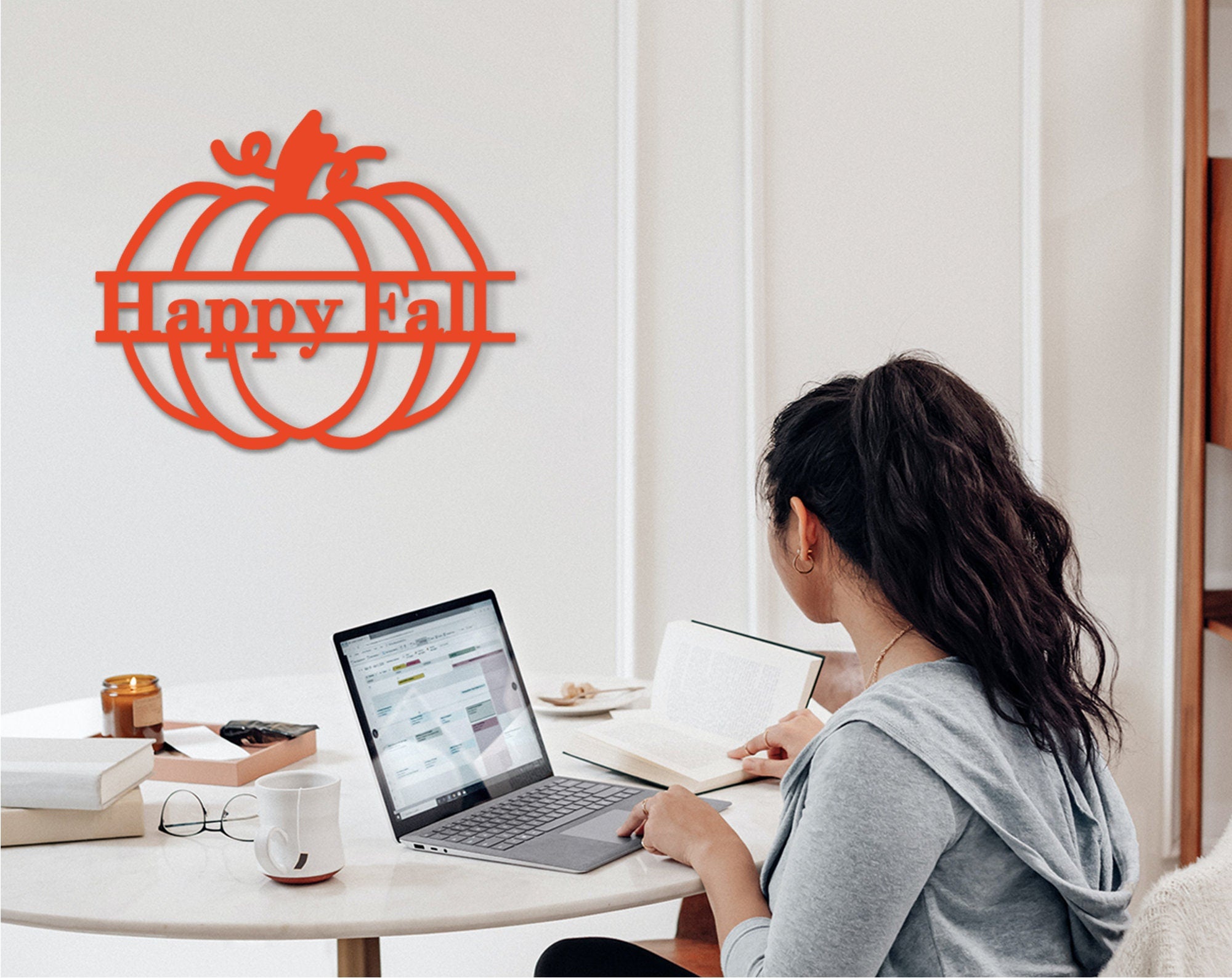 Happy Fall Wood Pumpkin Cutout - Autumn Decor Door Hanger