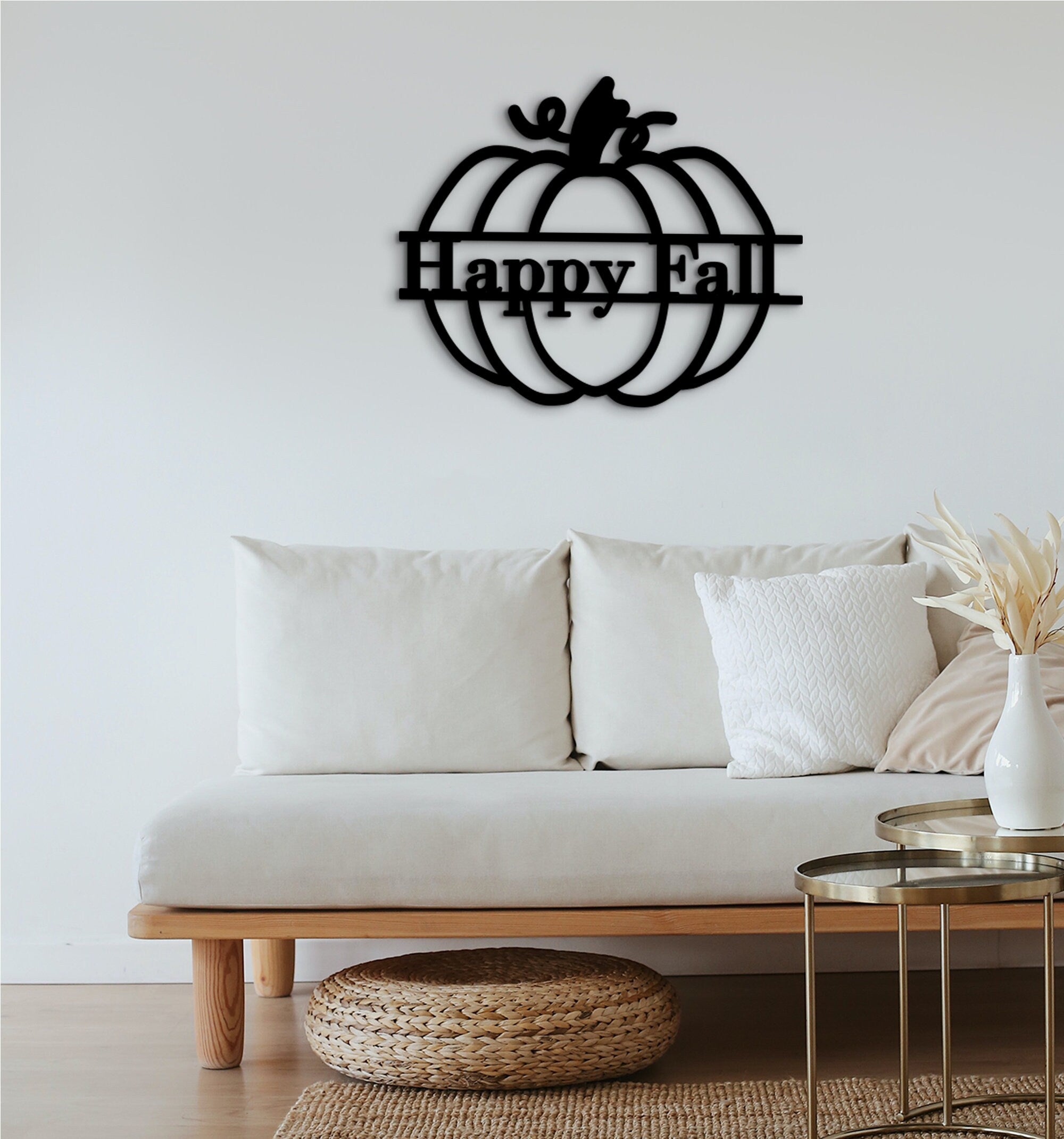 Happy Fall Wood Pumpkin Cutout - Autumn Decor Door Hanger