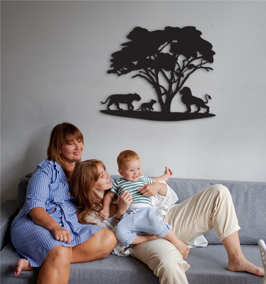Lion Family Wood Wall Decor: 3D Shadow Art