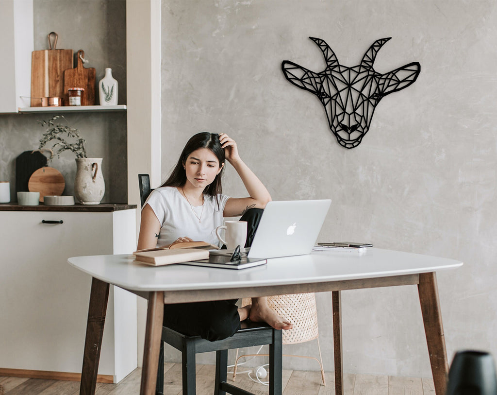 Geometric Goat Wall Decor: Laser Cut Wood Art