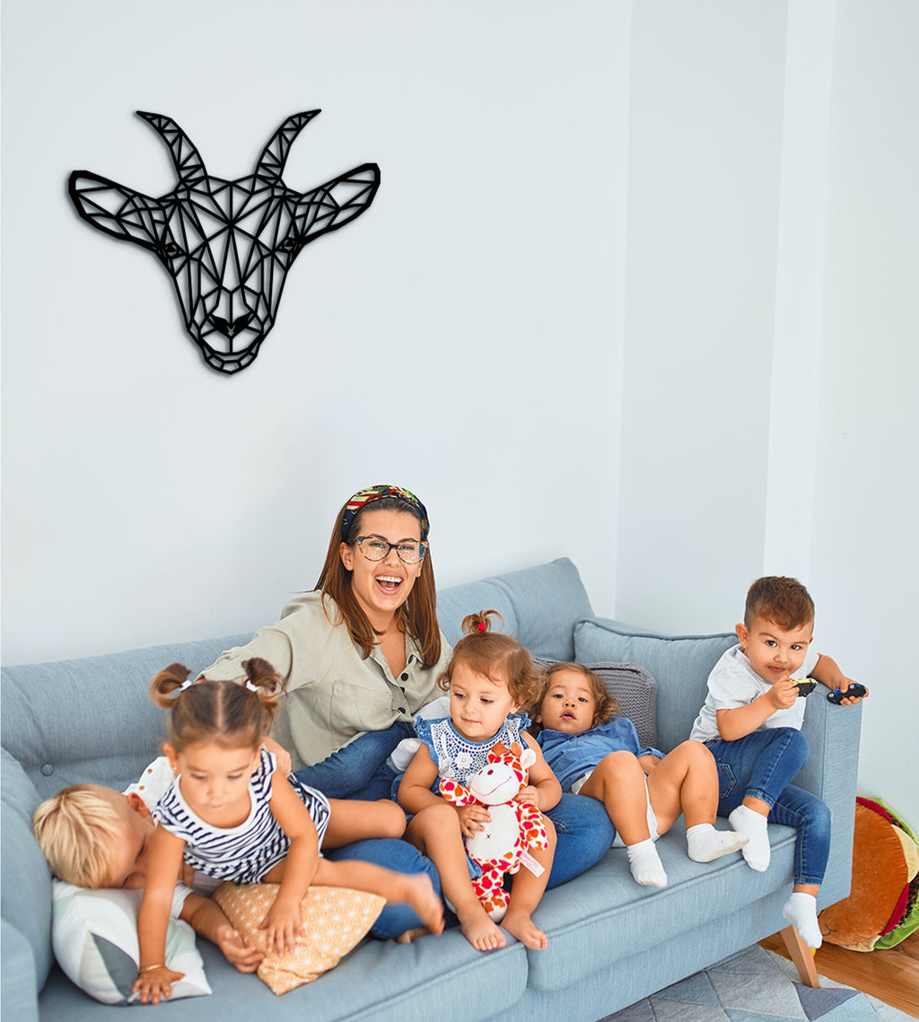 Geometric Goat Wall Decor: Laser Cut Wood Art