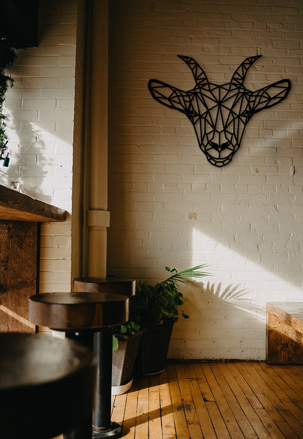 Geometric Goat Wall Decor: Laser Cut Wood Art