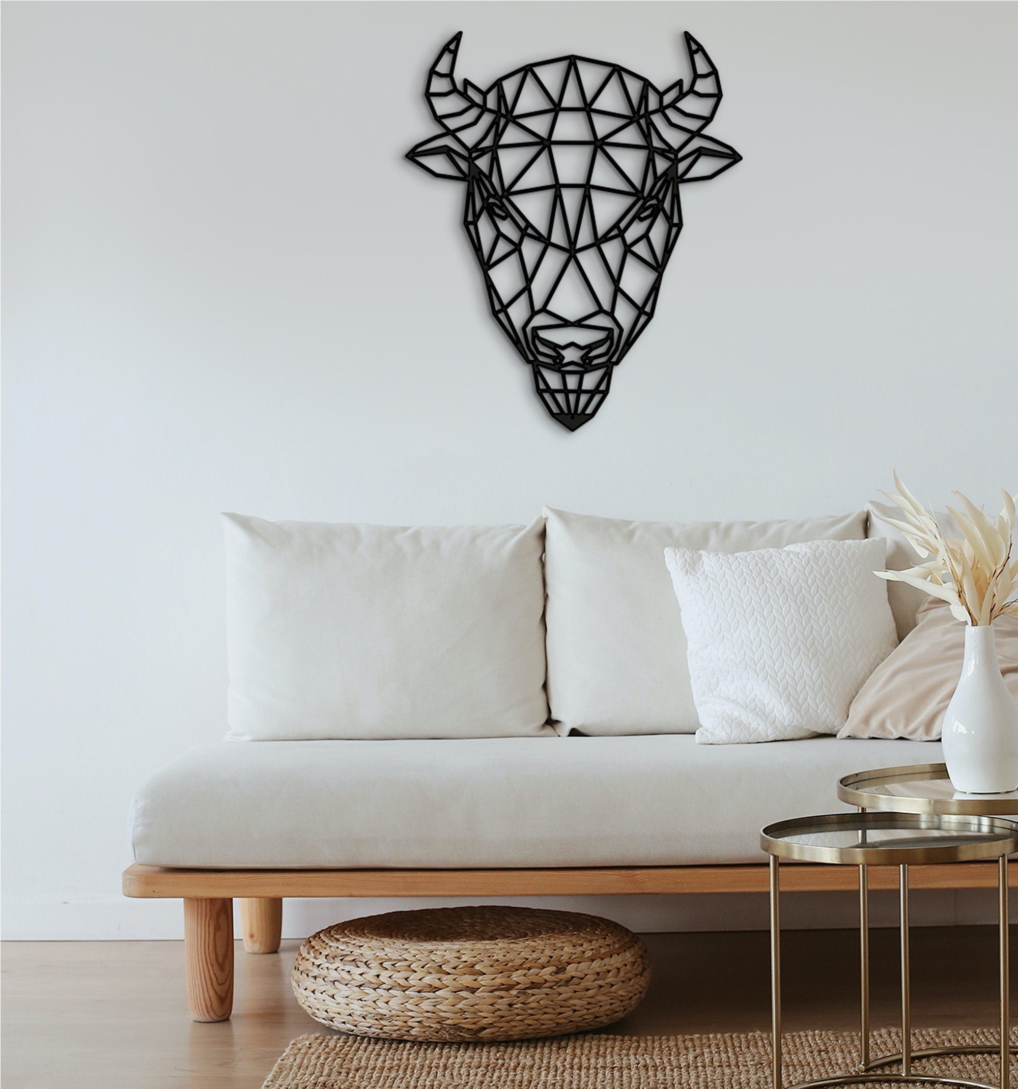 Geometric Bison Wood Wall Art: Tribal Decor