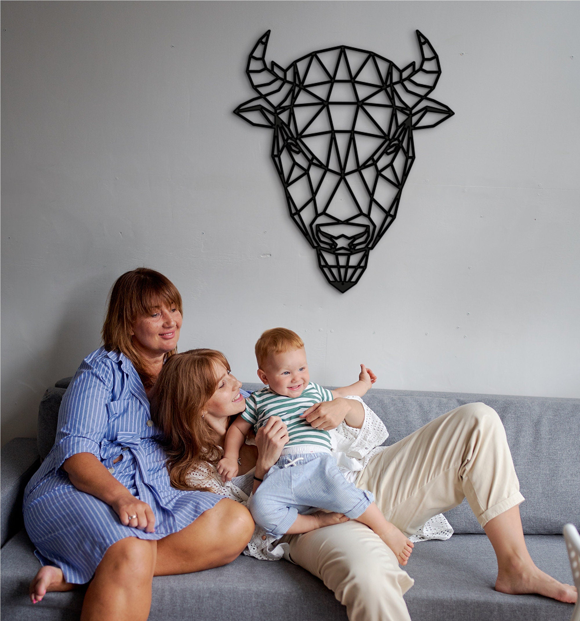 Geometric Bison Wood Wall Art: Tribal Decor