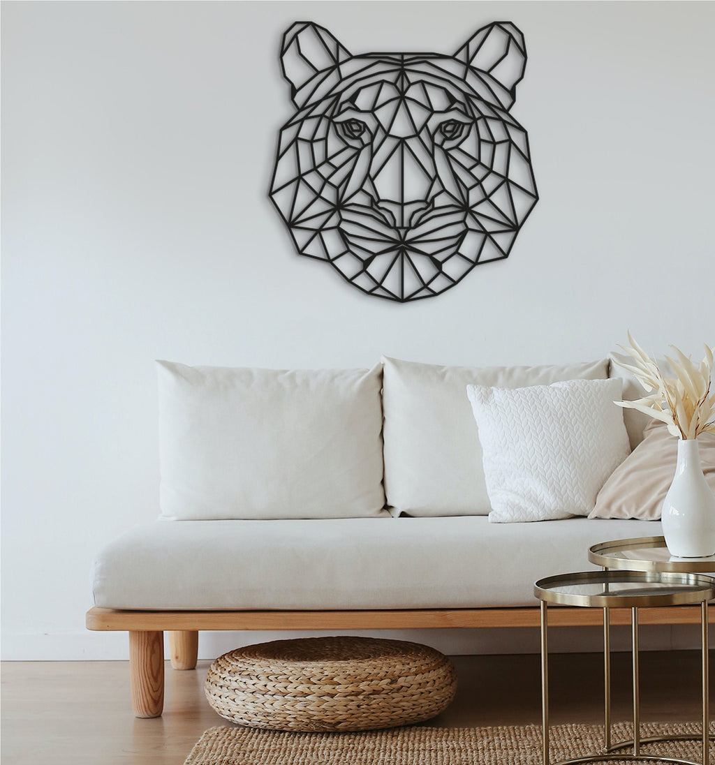 Geometric Tiger Head Wood Wall Art: Amur Tiger Decor