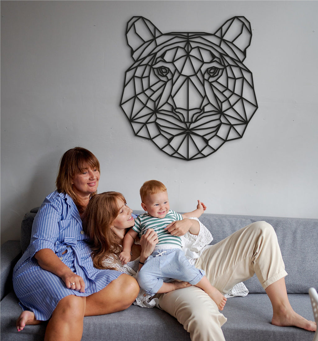 Geometric Tiger Head Wood Wall Art: Amur Tiger Decor