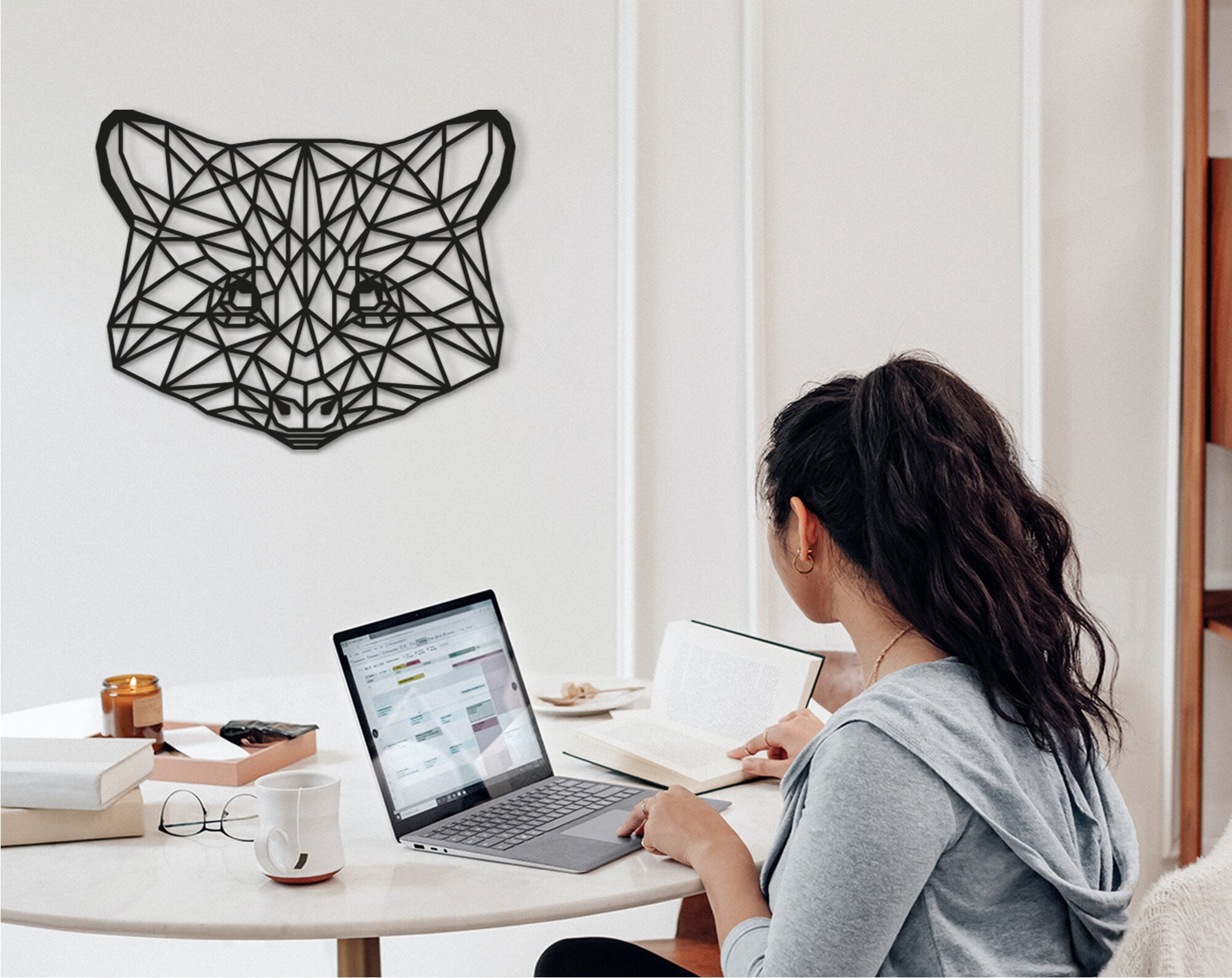Geometric Raccoon Wall Art: Laser Cut Wood Decor