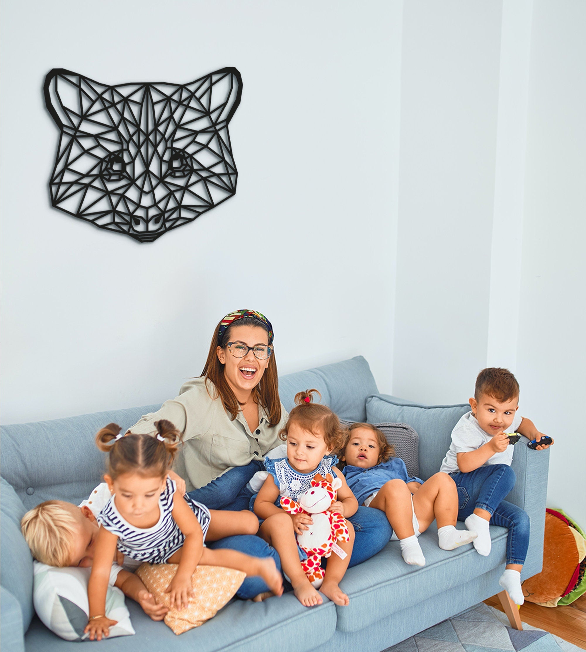 Geometric Raccoon Wall Art: Laser Cut Wood Decor