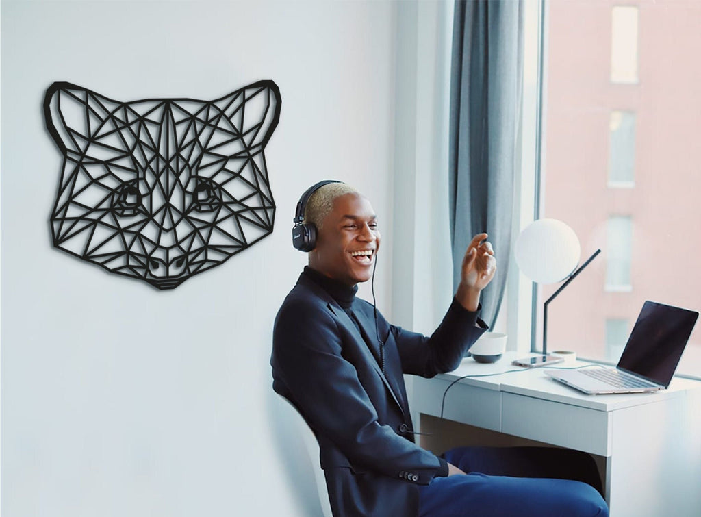 Geometric Raccoon Wall Art: Laser Cut Wood Decor