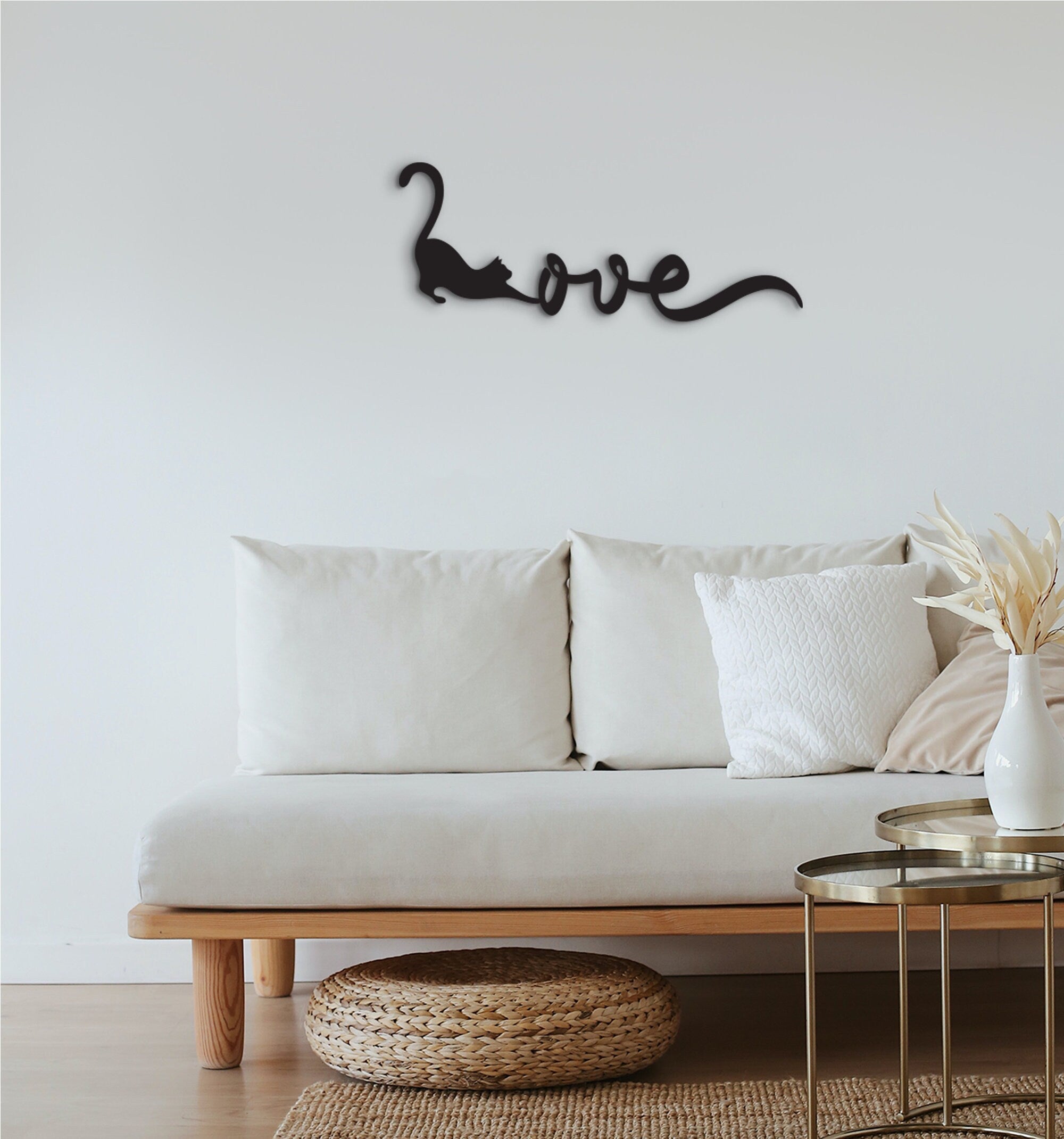 Geometric Cat 'Love' Wood Wall Art: Modern Home Decor