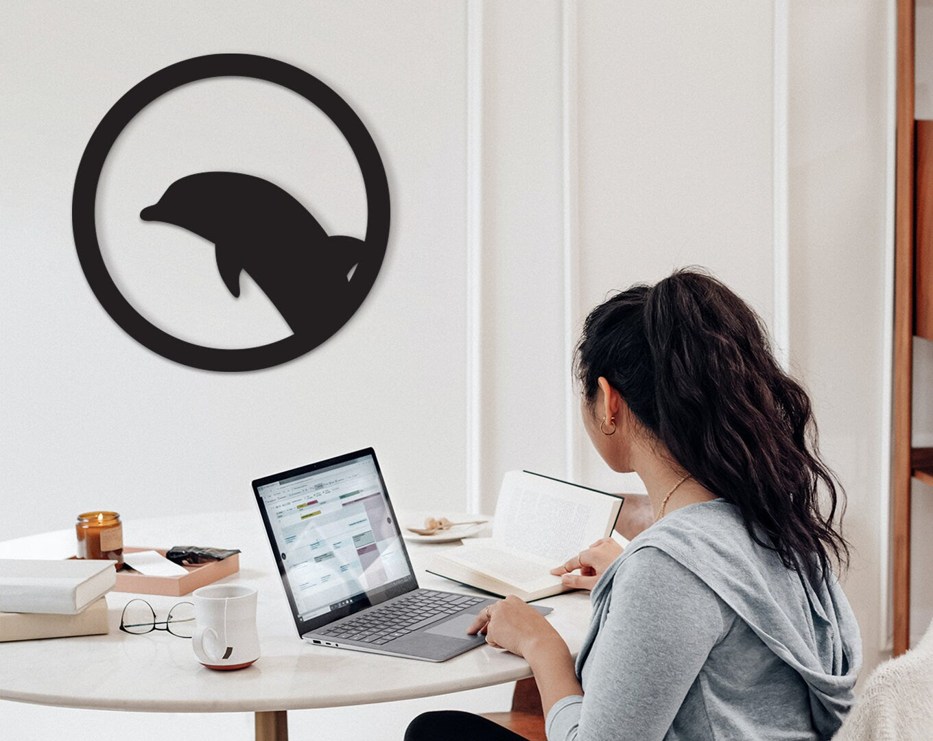 Geometric Dolphin Wood Wall Art: 3D Shadow Decor