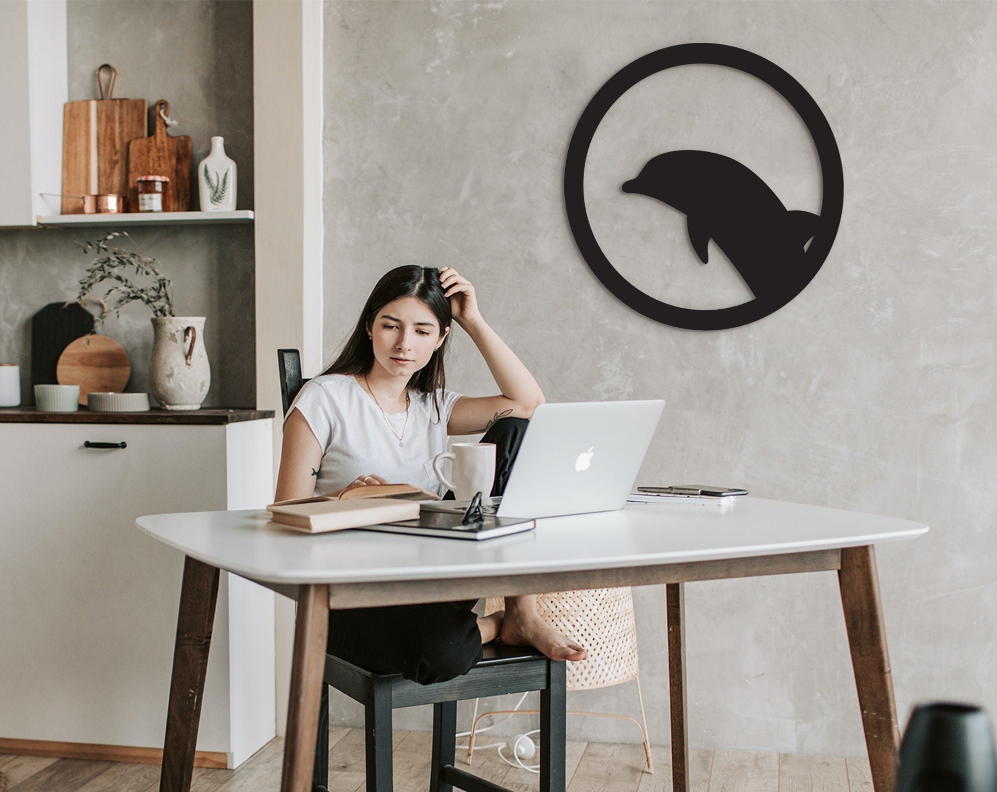 Geometric Dolphin Wood Wall Art: 3D Shadow Decor