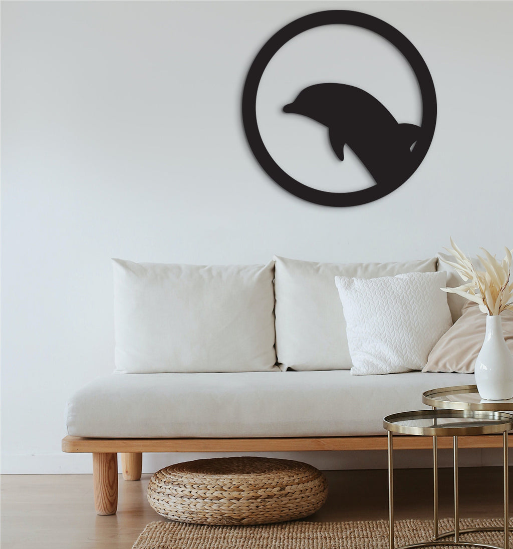 Geometric Dolphin Wood Wall Art: 3D Shadow Decor