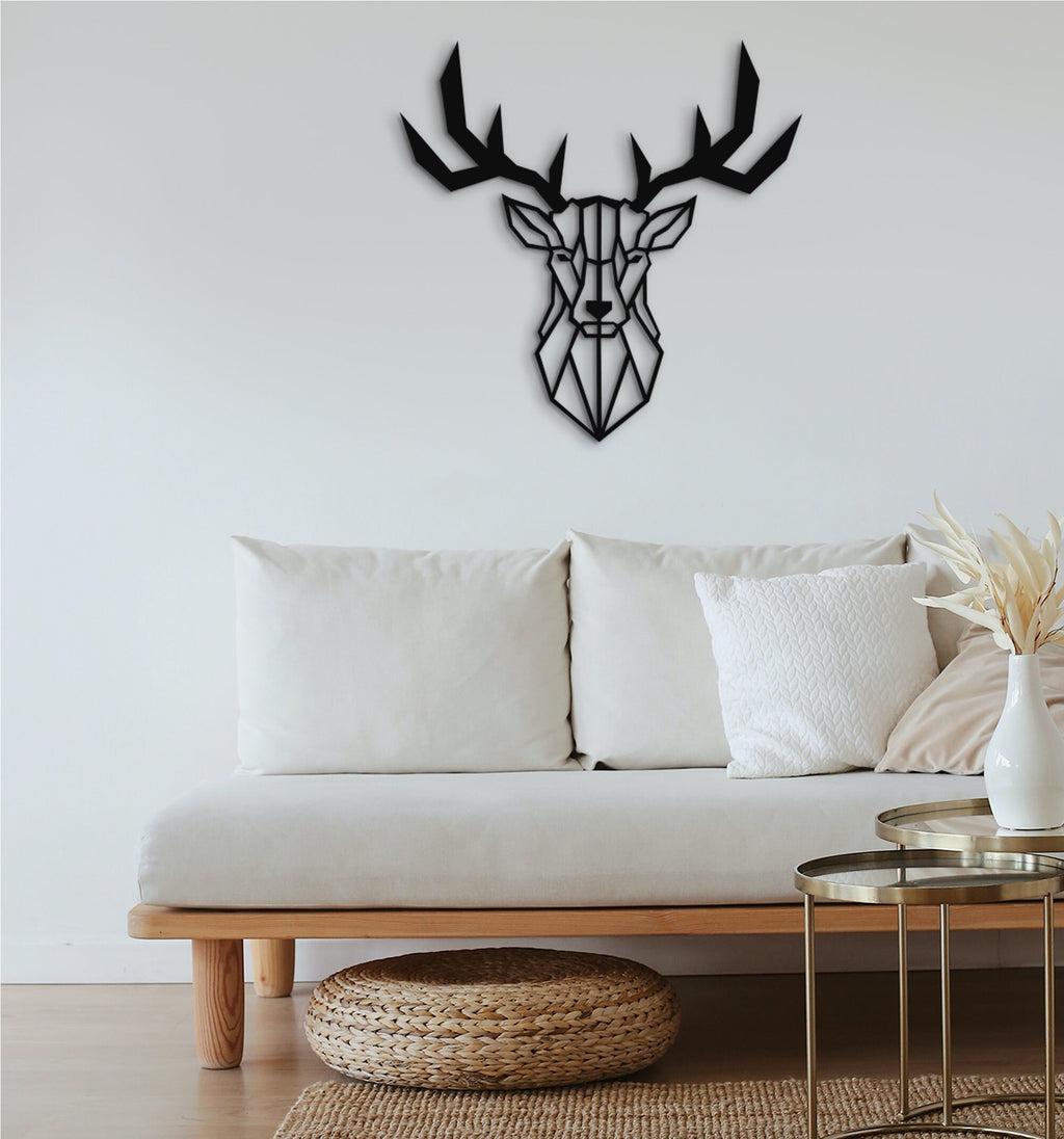 Geometric Deer Wood Wall Art: Laser Cut Home Decor