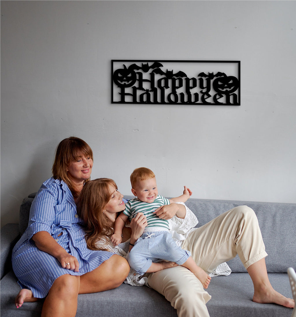 Halloween Wood Wall Decor: Pumpkin & Bats, Spooky Home Sign