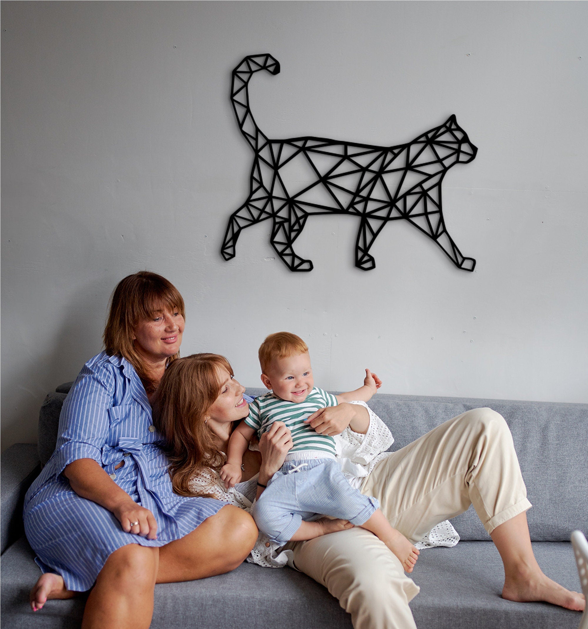 Geometric Wooden Cat Decor, Custom Size, Color