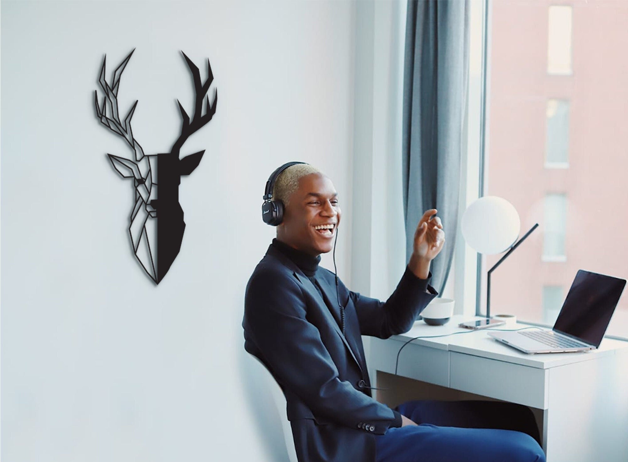 Geometric Deer Wood Wall Art: Laser Cut Home Decor