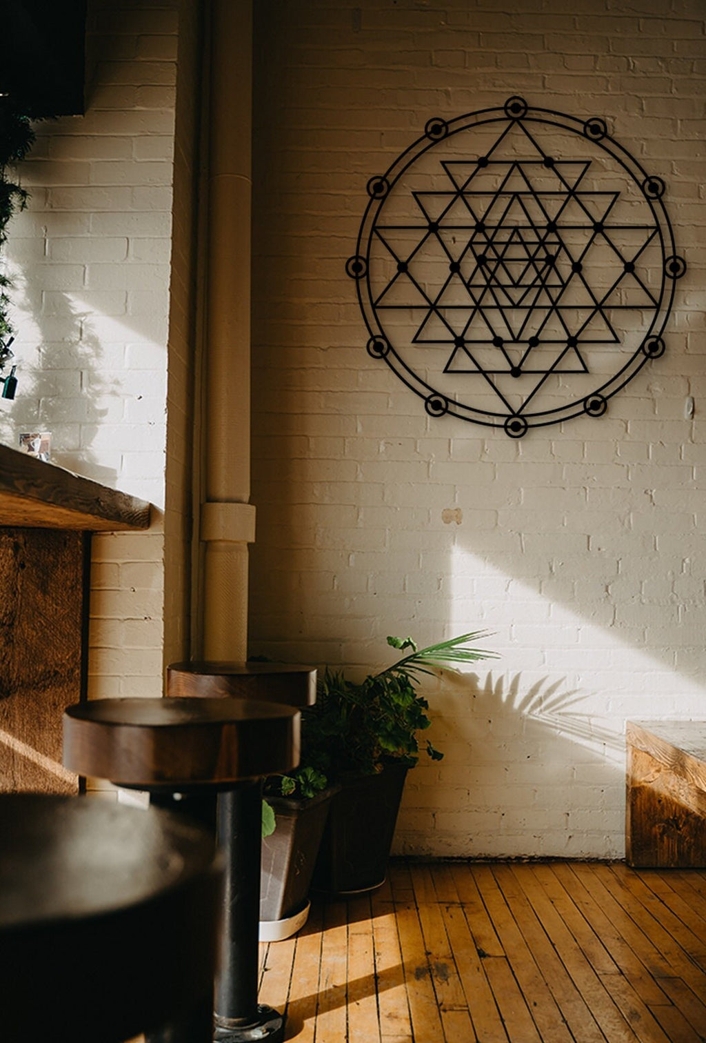 Sri Yantra Wood Wall Art: Sacred Geometry Yoga Decor