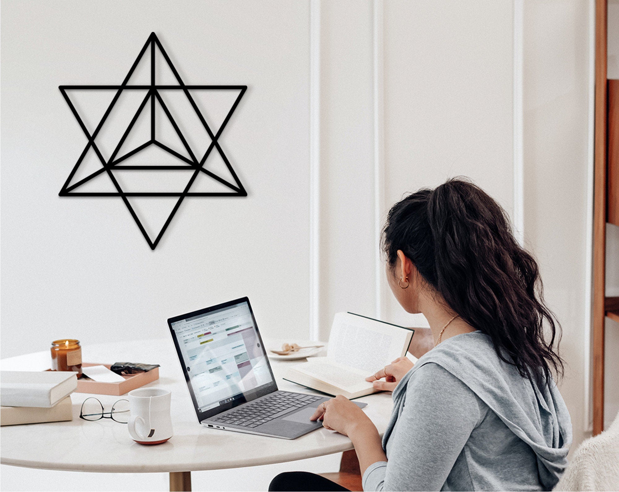 Sacred Geometry Star Tetrahedron Wood Wall Art: Merkaba Decor
