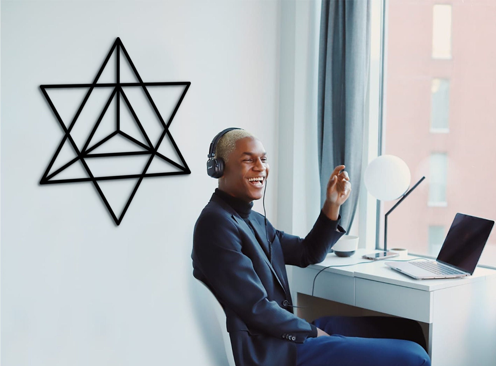 Sacred Geometry Star Tetrahedron Wood Wall Art: Merkaba Decor