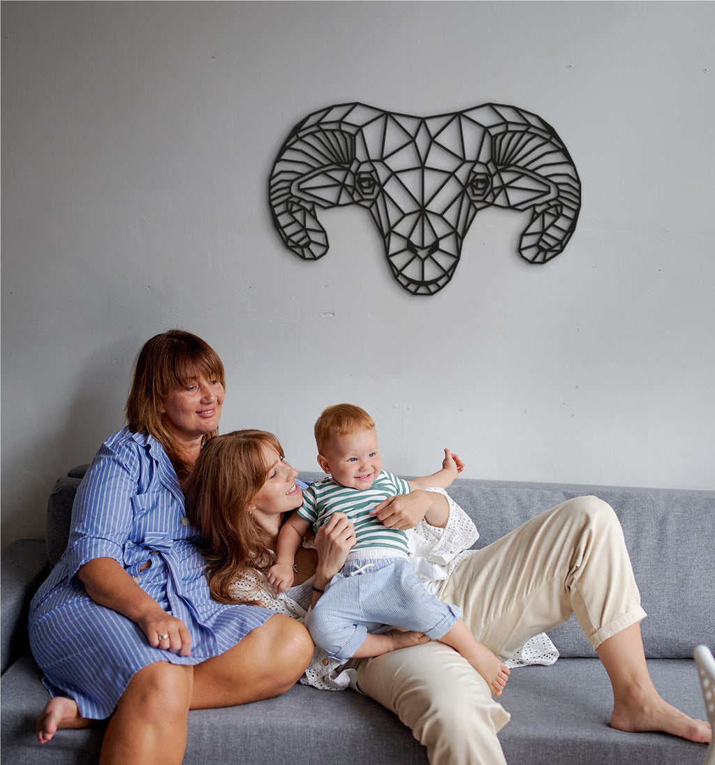 Geometric Wooden Ram Head Wall Art: Zodiac Decor