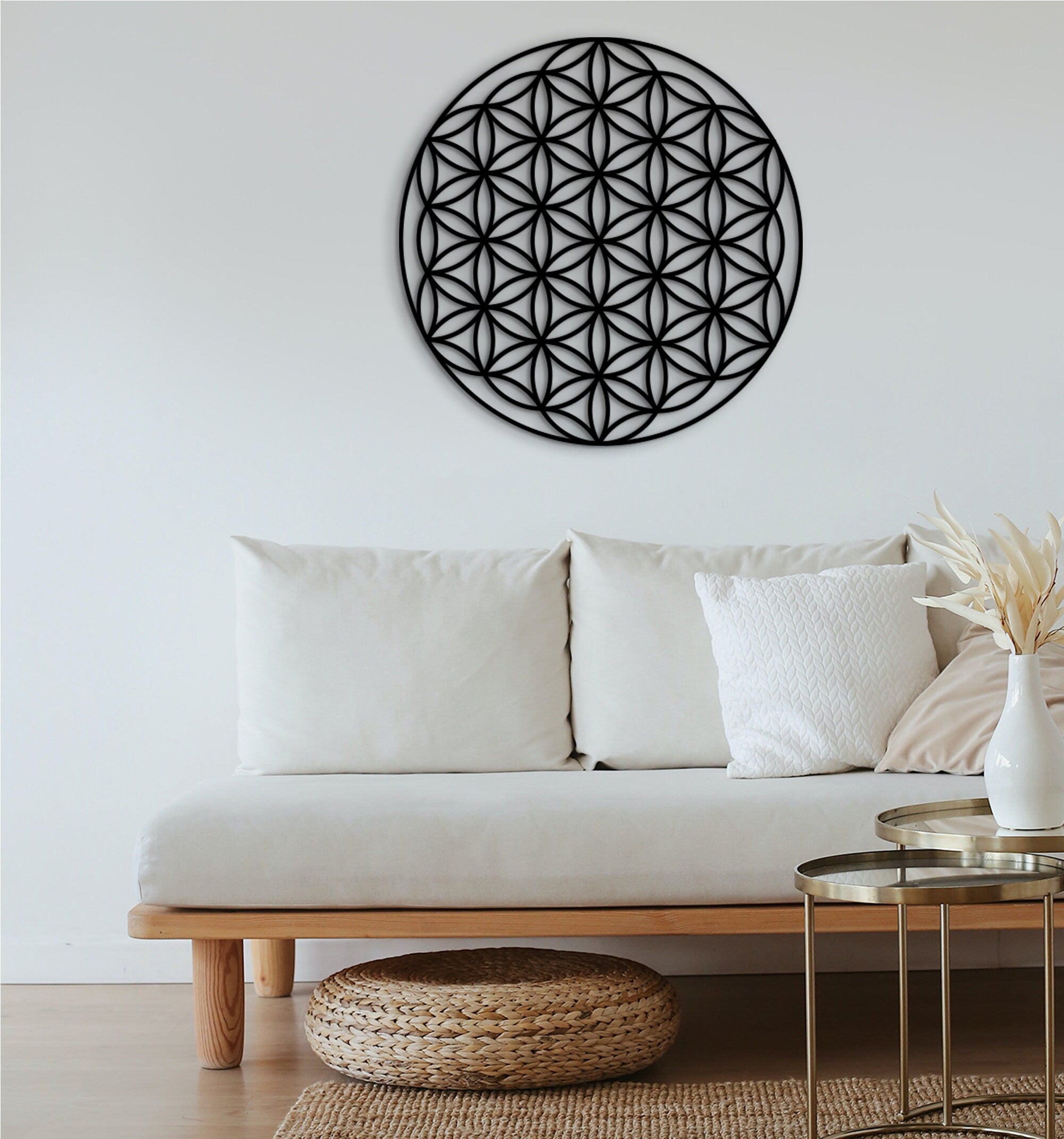 Flower of Life Wood Wall Art: Sacred Geometry Decor