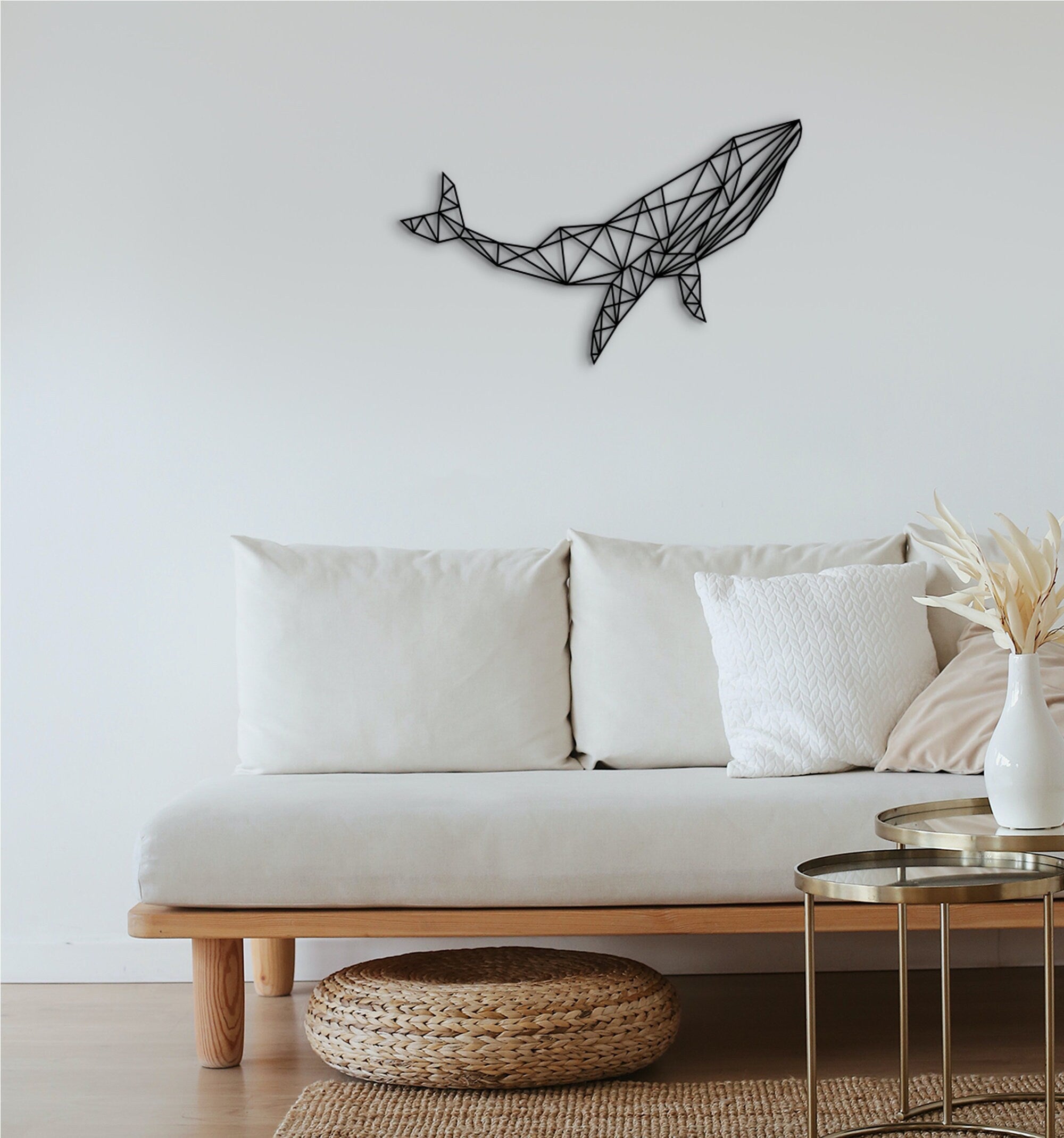 Geometric Whale Wall Art: Wooden Marine Decor