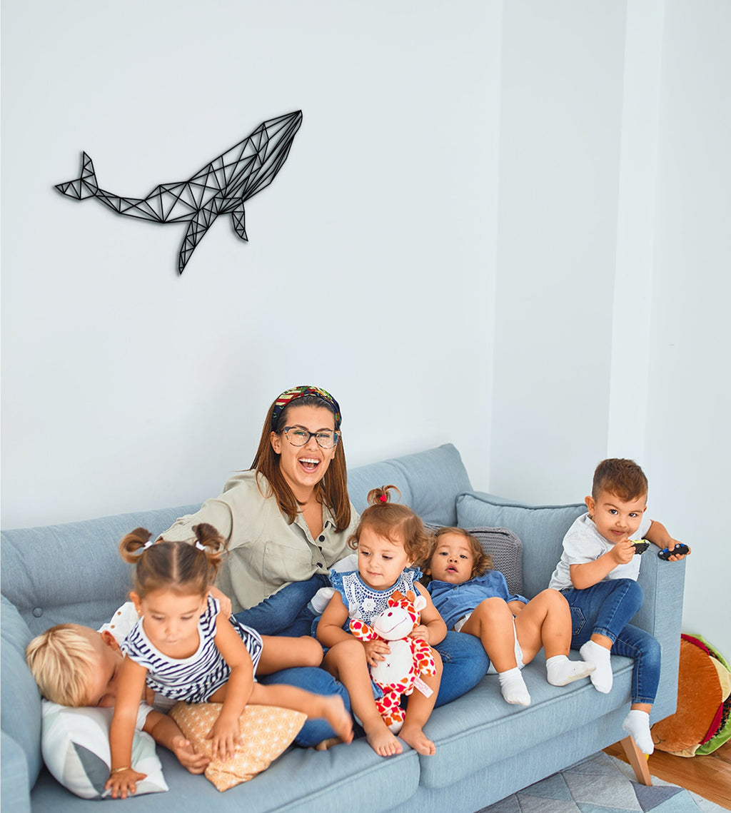 Geometric Whale Wall Art: Wooden Marine Decor