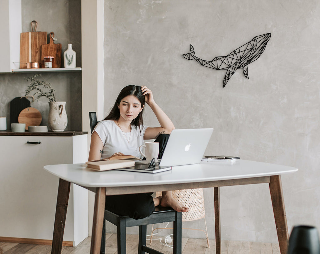 Geometric Whale Wall Art: Wooden Marine Decor