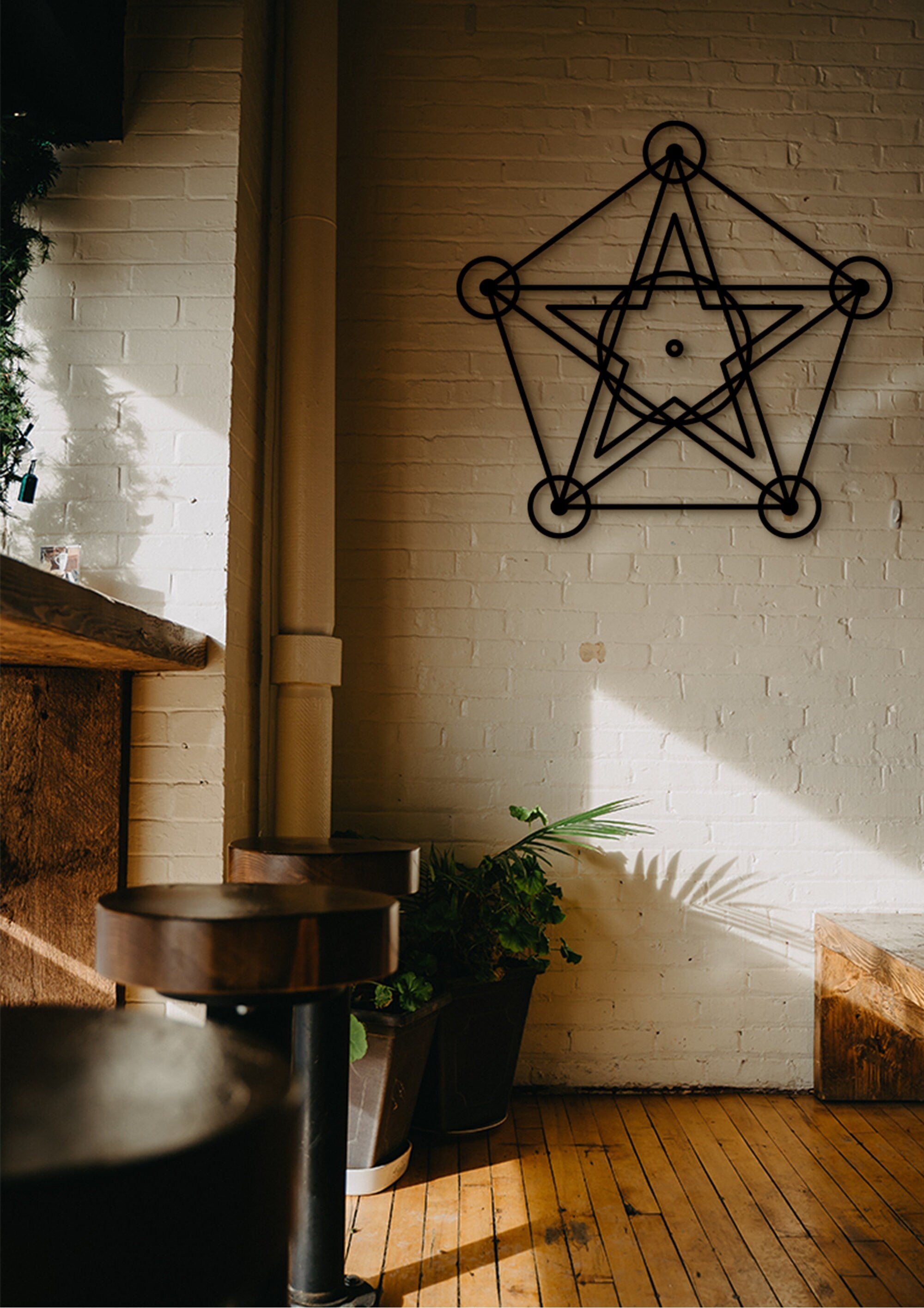Pentagram Wood Wall Decor: Sacred Geometry Art